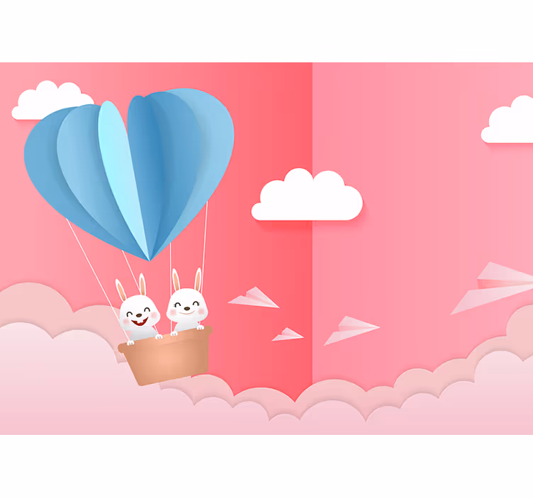 Romantic wall mural featuring balloons and bunnies - TenStickers