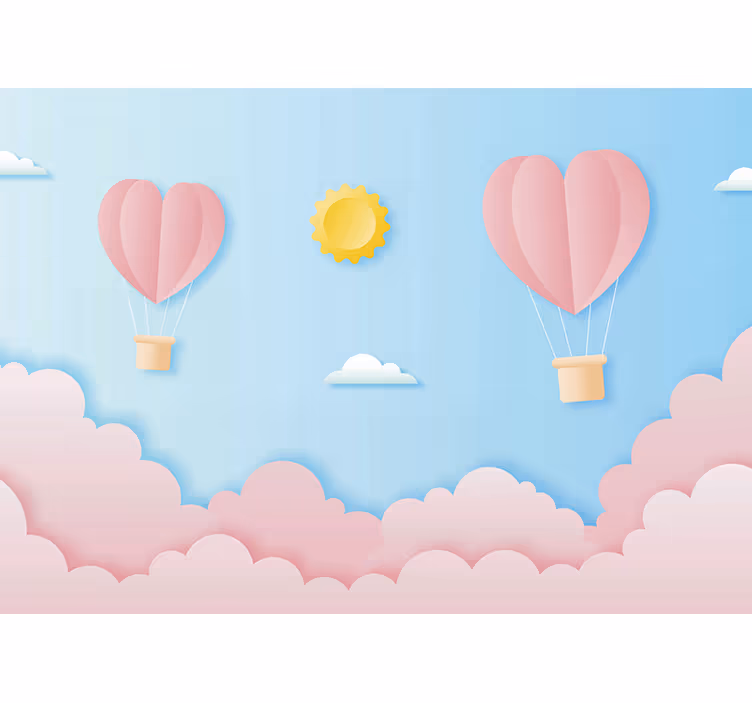 Romantic wall mural with heart-shaped balloons - TenStickers