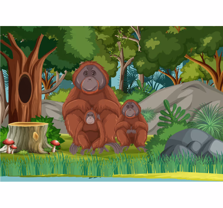 Animals wall mural orangutans family scene - TenStickers