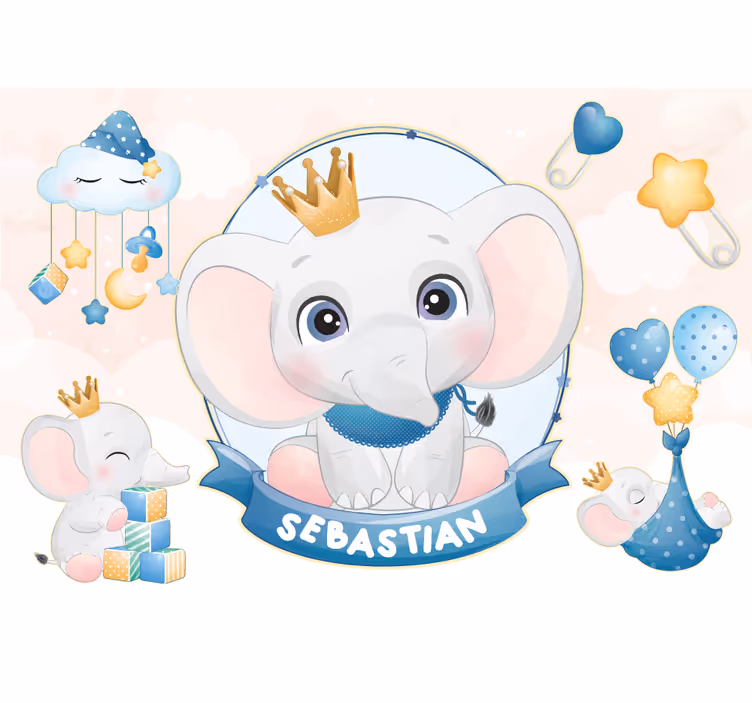 Cute elephant for boy with name Nursery Mural - TenStickers
