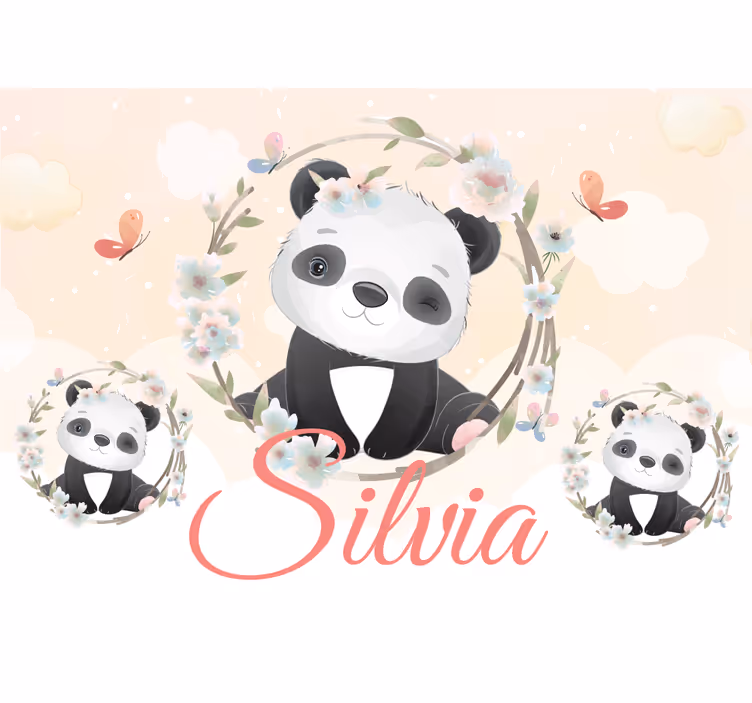 Animals wall mural panda with flowers - TenStickers