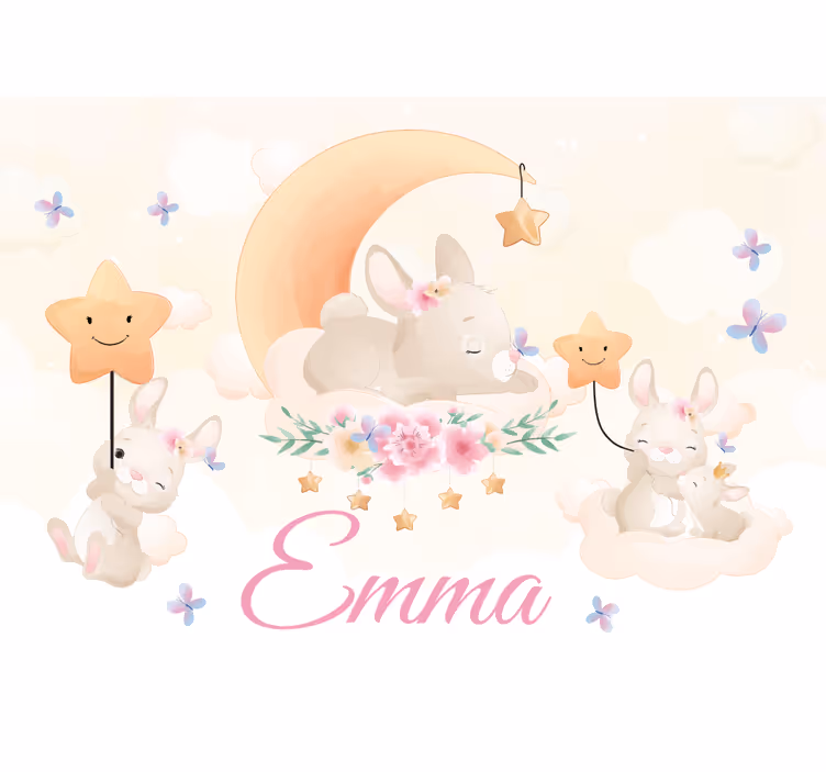 Childrens wall mural bunny moon stars - TenStickers