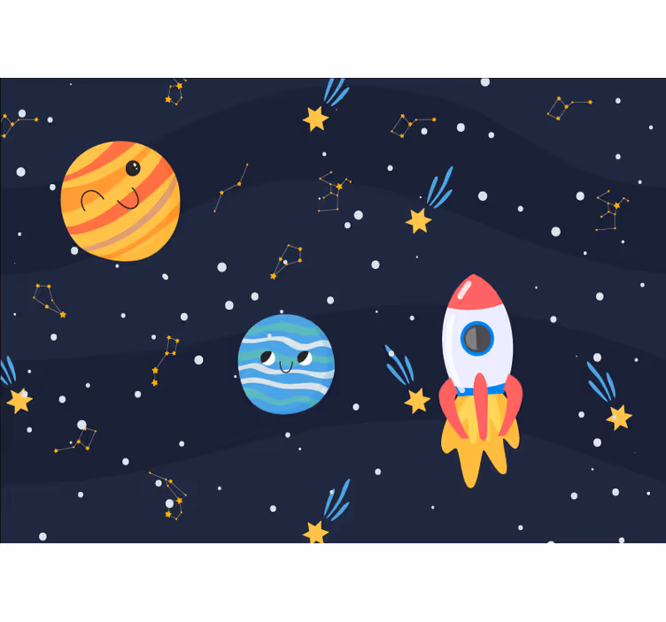 Galaxy with spacecraft and planets wall Murals - TenStickers
