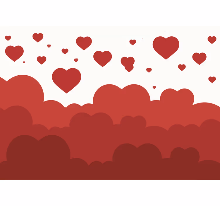 Romantic wall mural floating heart clouds - TenStickers