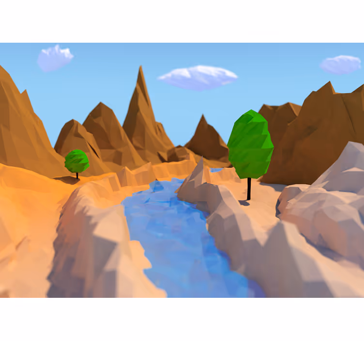 Landscape wall mural polygonal river scene - TenStickers