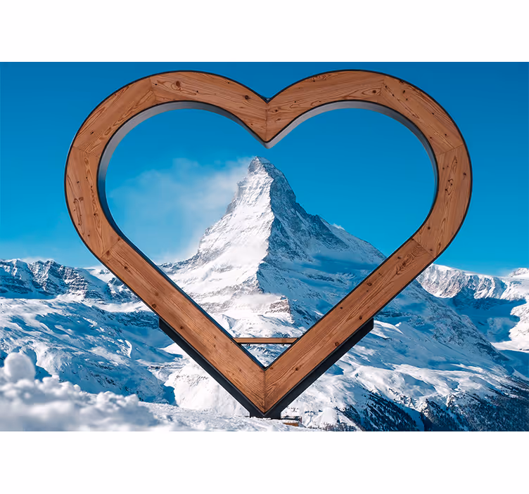Romantic wall mural heart-shaped mountain view - TenStickers