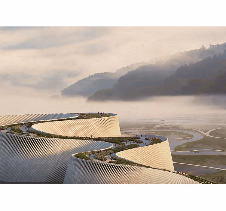 Landscape wall mural curved architectural design - TenStickers