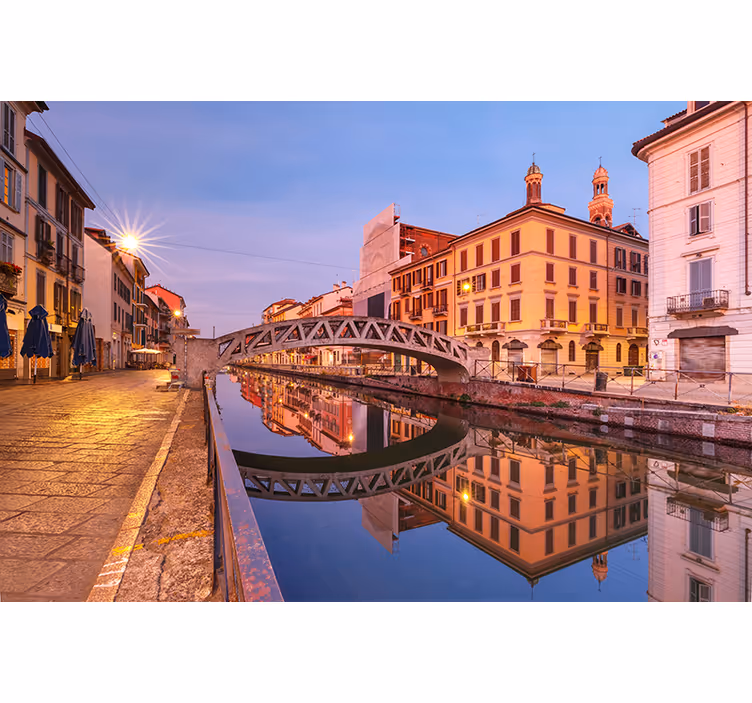City wall mural milan canal reflection - TenStickers