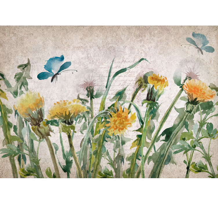 Dandelions with butterflies flower wall mural - TenStickers