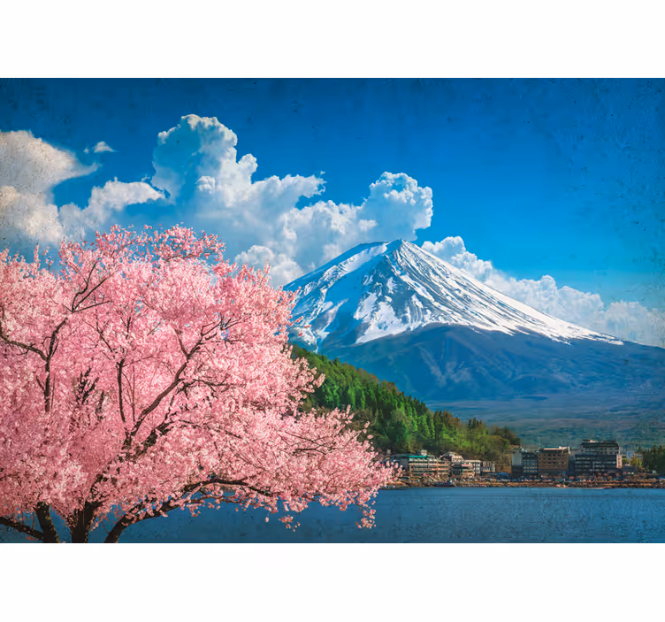 Landscape wall mural of mountains and cherry blossoms - TenStickers