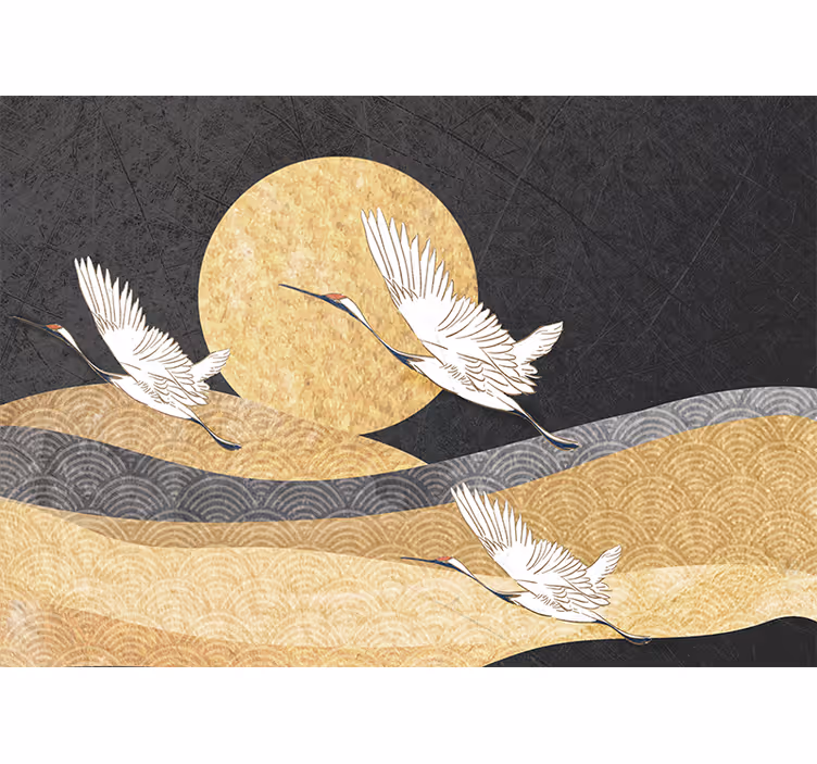 People wall mural cranes in a moonlit sky - TenStickers