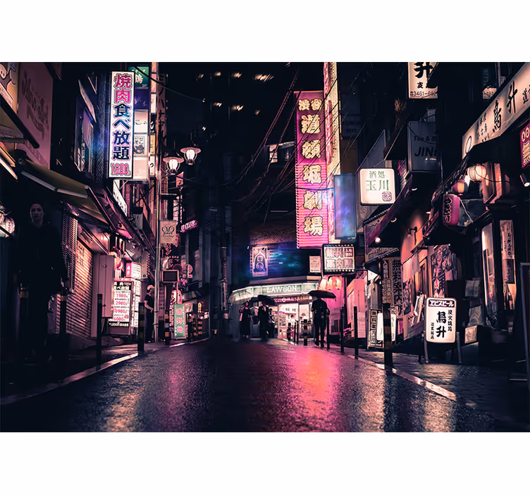 City wall mural neon street view - TenStickers