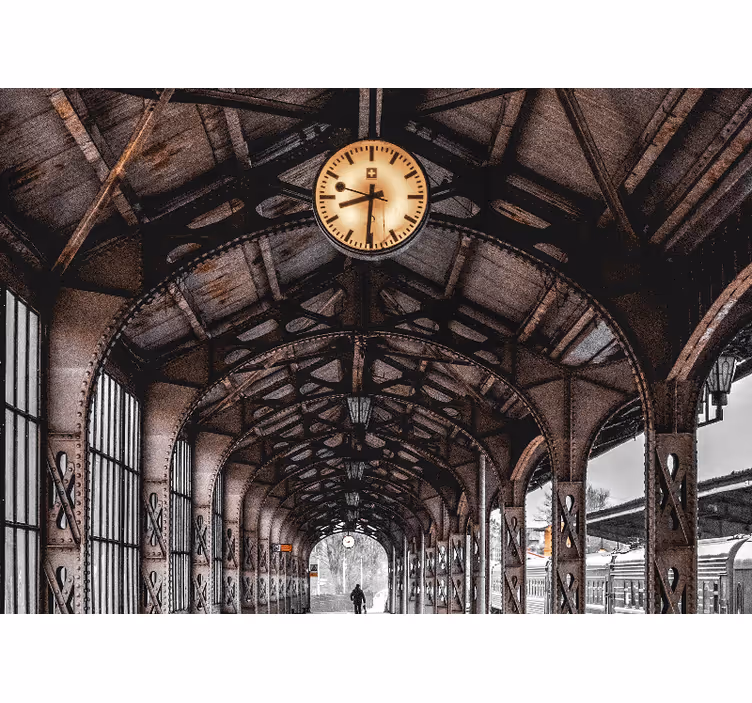 City wall mural of clocked station archway - TenStickers