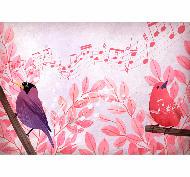 Animals wall mural with singing musical birds - TenStickers