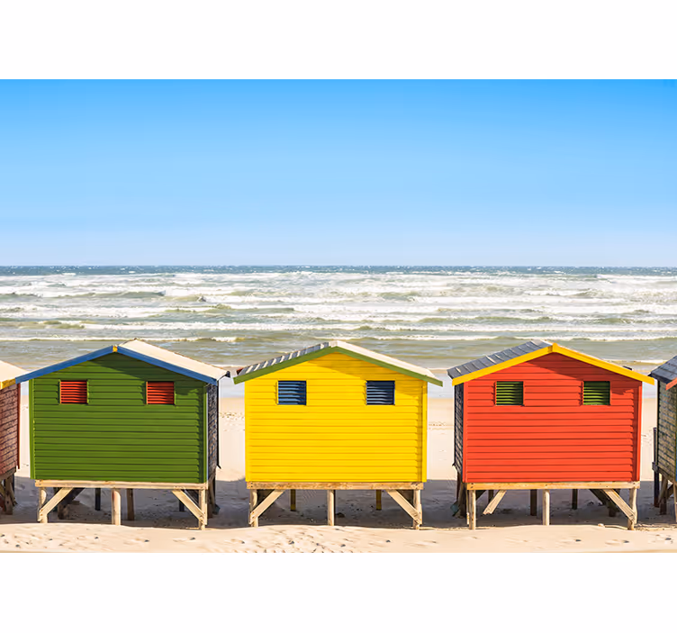 Beach Hut Panorama under the sea wall mural - TenStickers