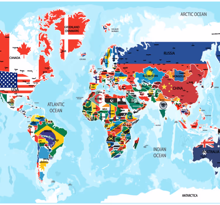 world map with flags world map mural - TenStickers