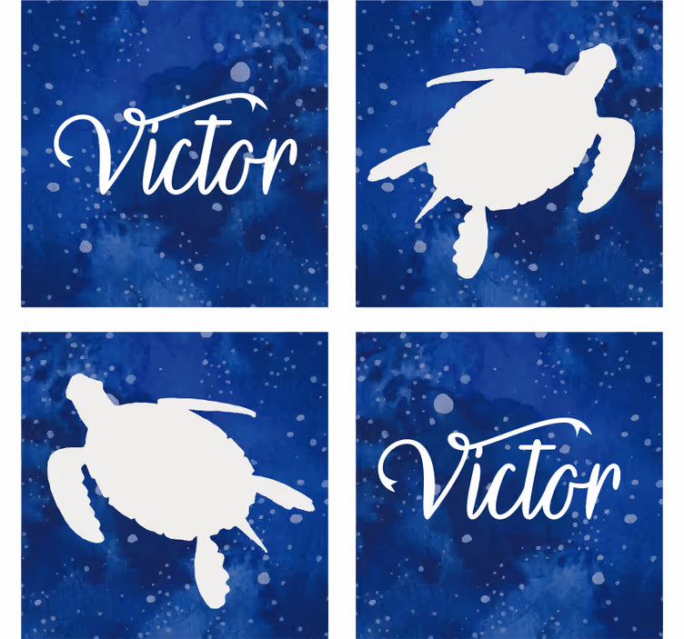 Personalised coasters blue turtle silhouette - TenStickers