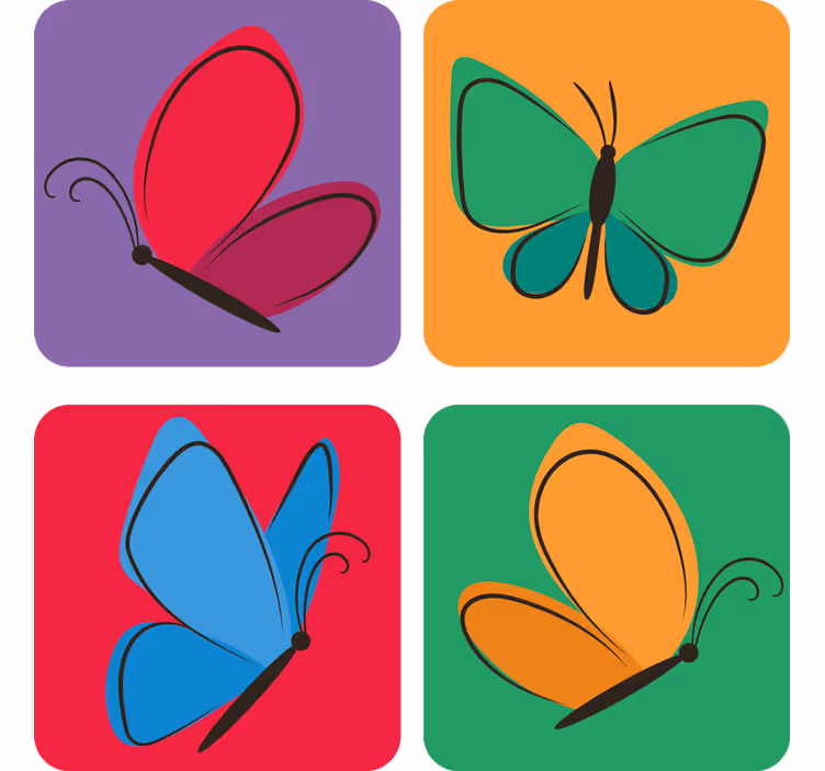 Geek coasters with vibrant butterfly designs - TenStickers