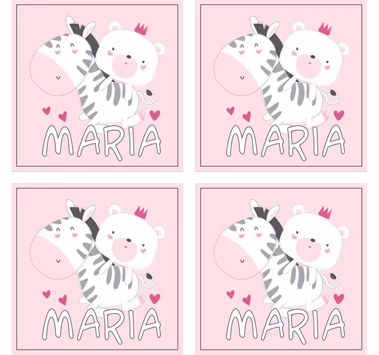 Personalised coasters cute zebra bear duo - TenStickers