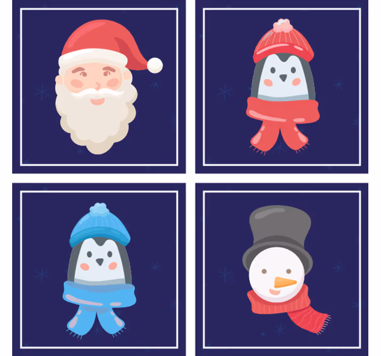 Christmas coaster santa and snowman faces - TenStickers
