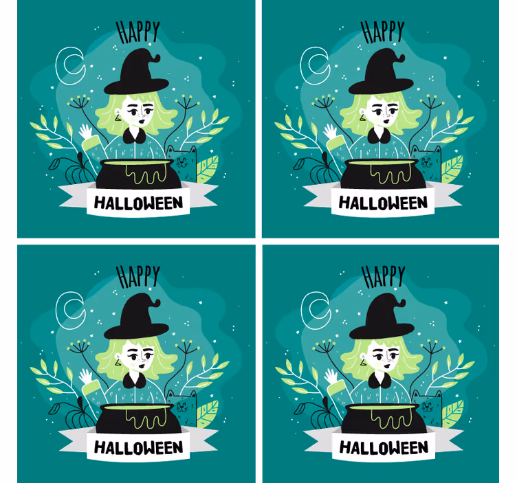 Halloween coaster witch with cauldron design - TenStickers