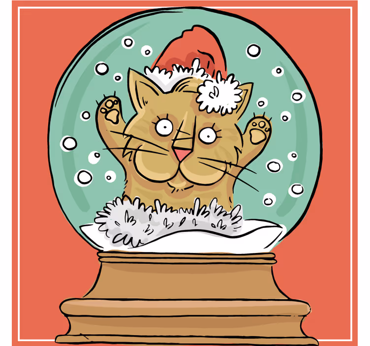 Christmas coaster festive cat snow globe - TenStickers