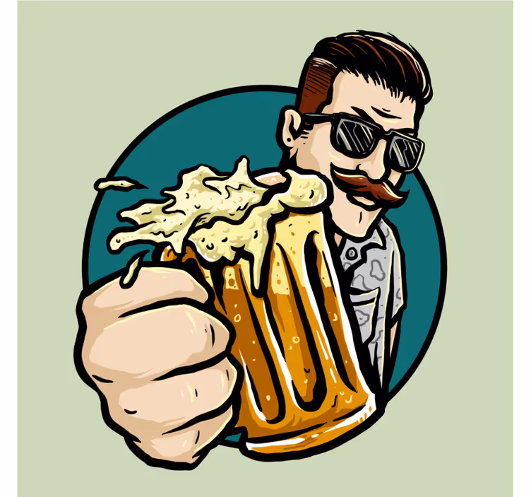 Beer mats mustached man holding mug - TenStickers