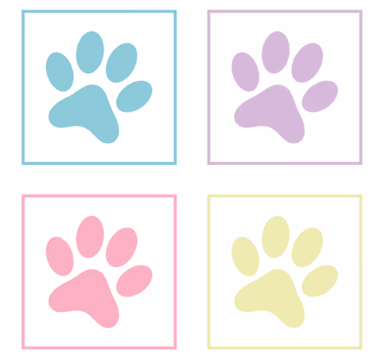 Modern coasters with vibrant paw prints - TenStickers