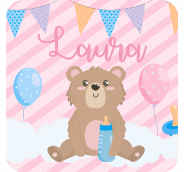Personalised coasters cute bear with balloons - TenStickers