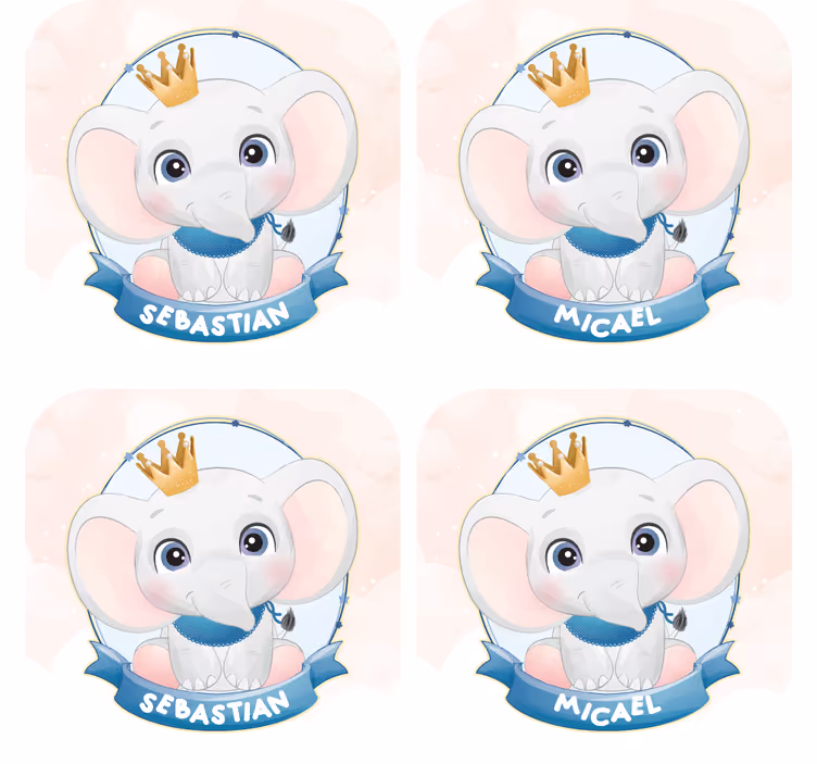 Personalised coasters with elephant character portraits - TenStickers