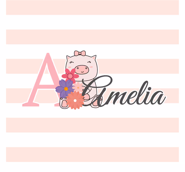 Personalised coasters playful piglet with flowers - TenStickers