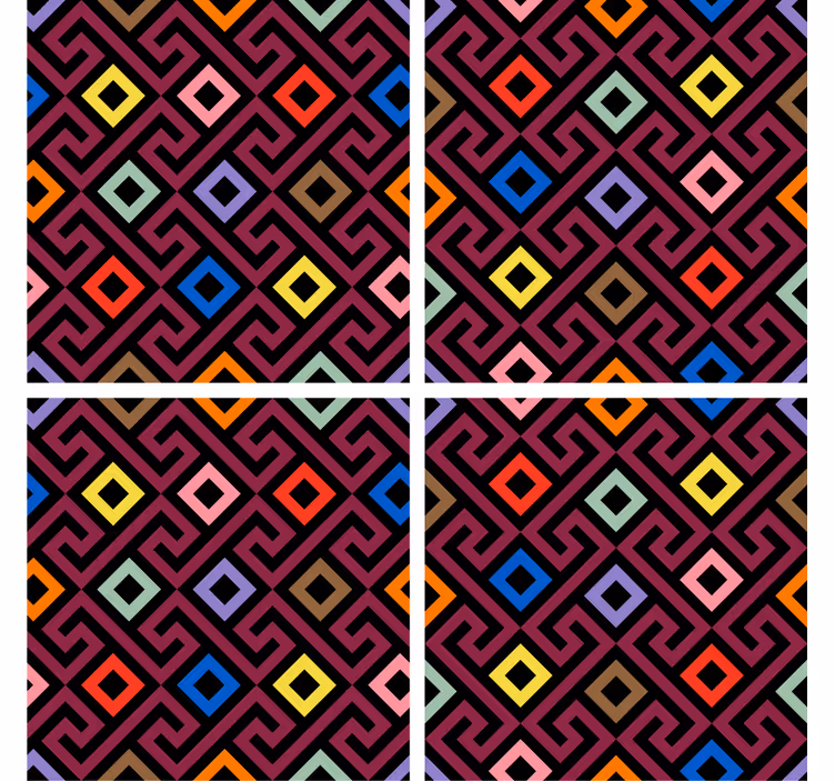 Red maze with colour shapes modern coaster - TenStickers