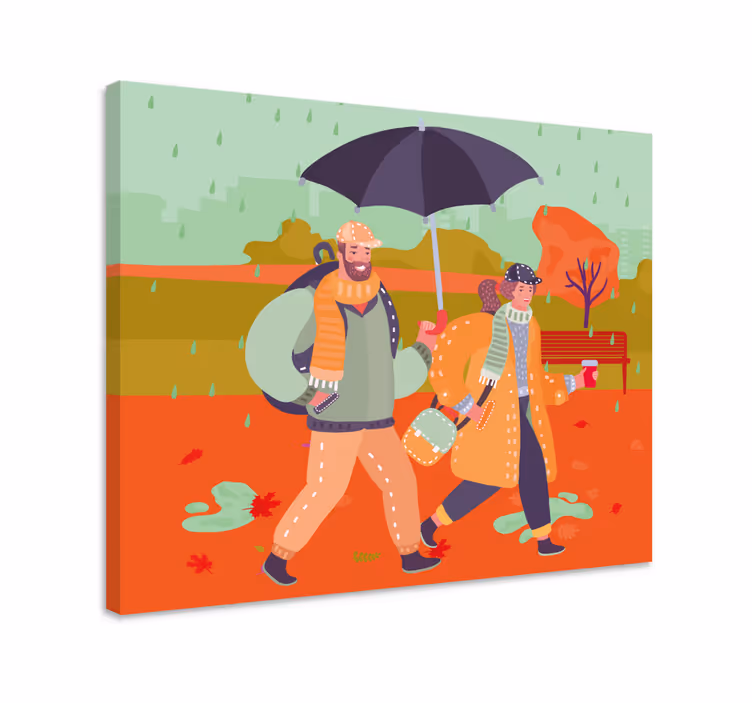 3D lovers in the rain 3D canvas prints - TenStickers