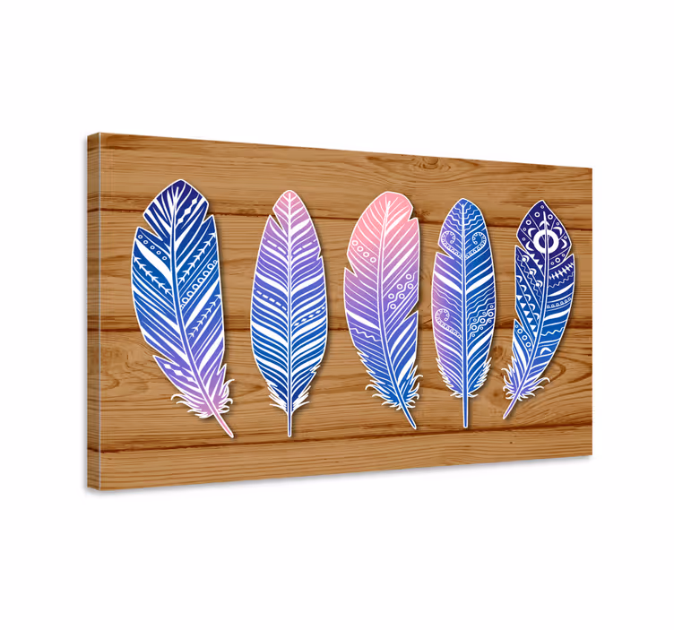 Stylized blue collection feather canvas wall art - TenStickers