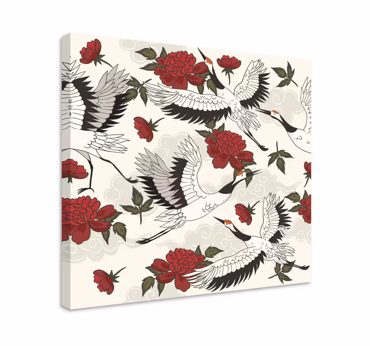 Mandala canvas cranes and blooms design - TenStickers