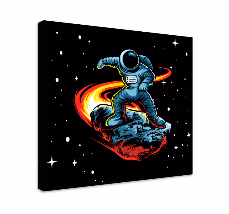Video game framed wall art astronaut surfing asteroid - TenStickers