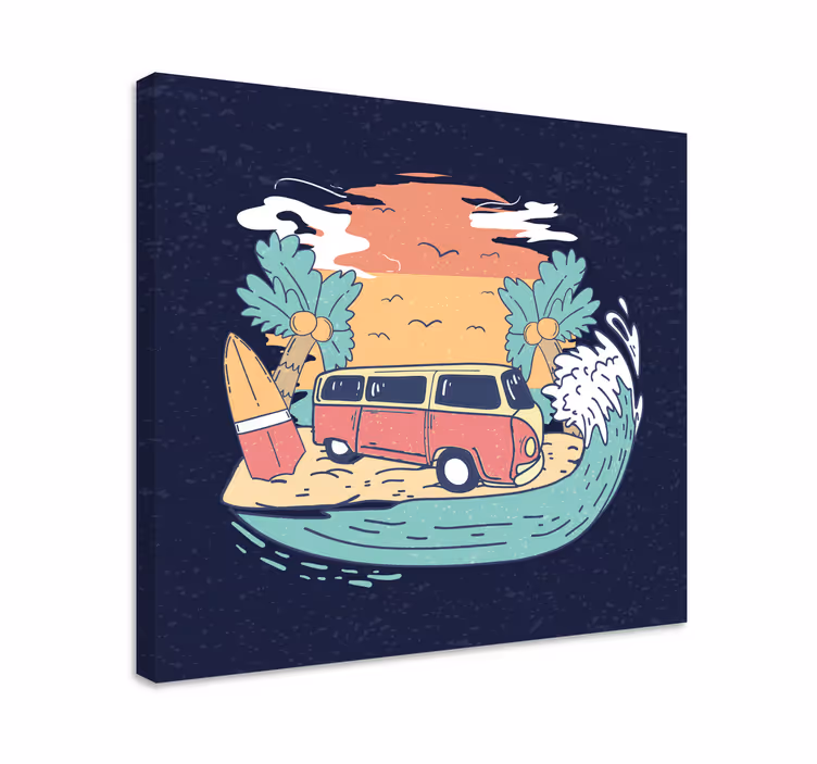 Hippie caravan with cartoon style retro canvas - TenStickers