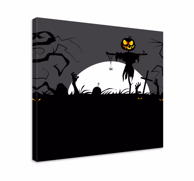 Retro canvas spooky pumpkin patch scene - TenStickers