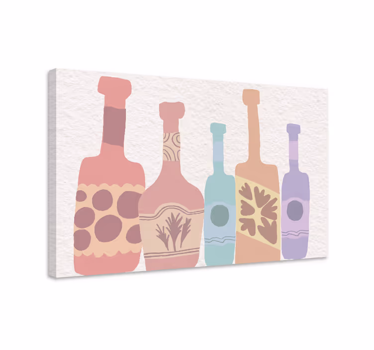 Ornamental canvas print of vibrant bottle silhouettes - TenStickers