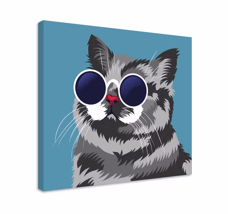 Funny painting of a gray cat modern canvas - TenStickers