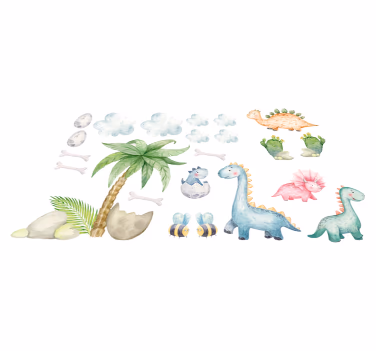 Cute watercolor dinosaurs animal vinyl rug - TenStickers