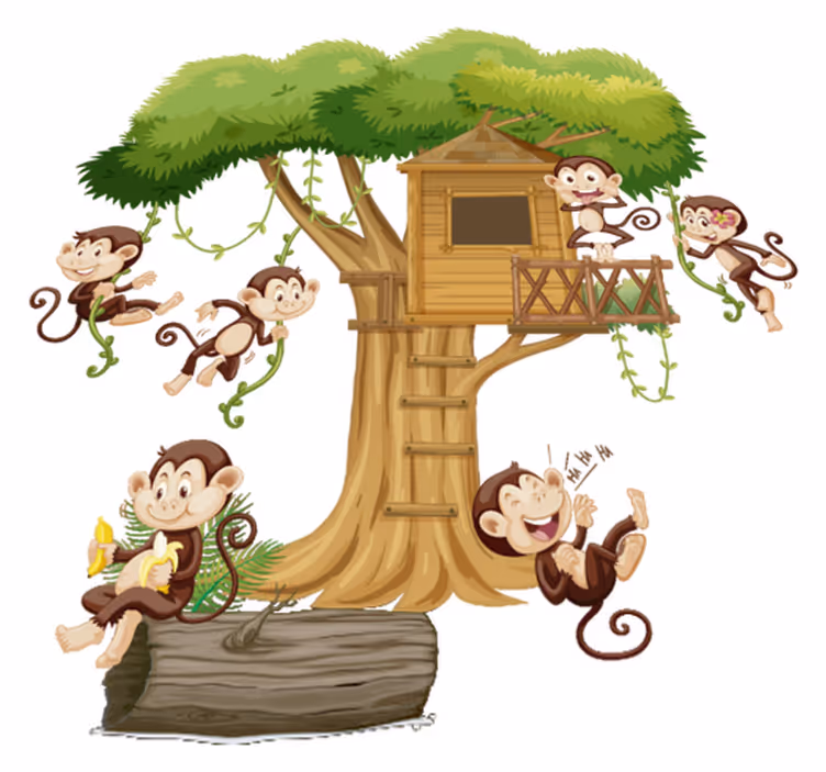 Animal vinyl rug monkeys in a treehouse - TenStickers