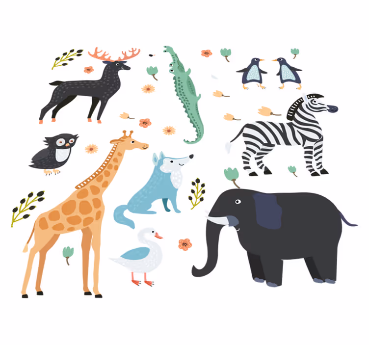 Animal vinyl rug with joyful animals in a park - TenStickers