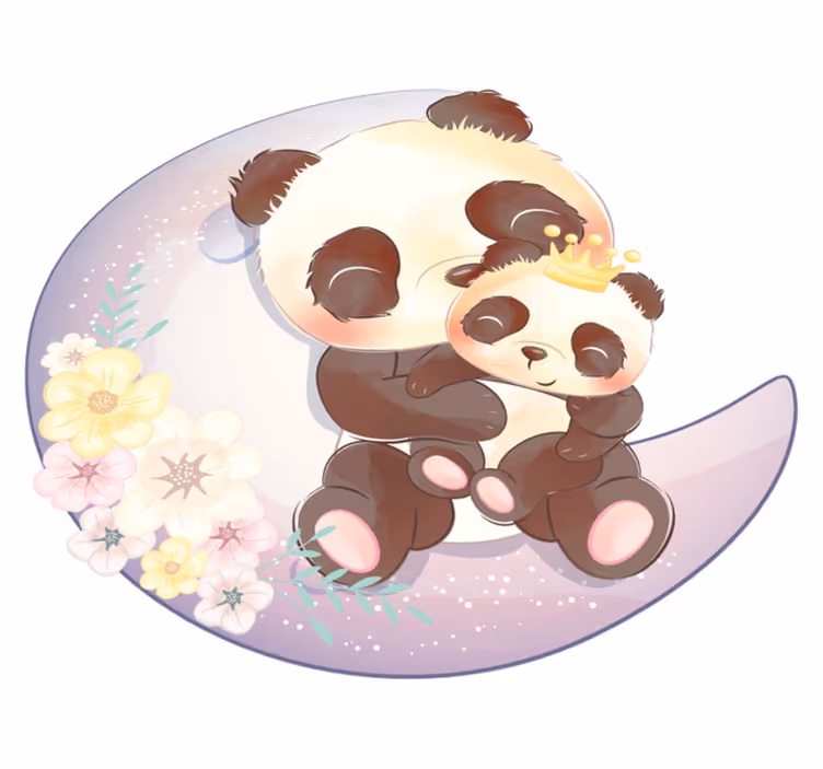 Animal vinyl rug two pandas on a moon - TenStickers