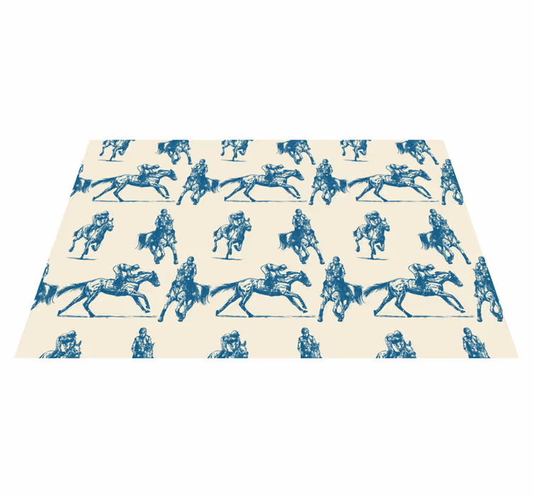 Animal vinyl rug with blue and beige horse pattern - TenStickers