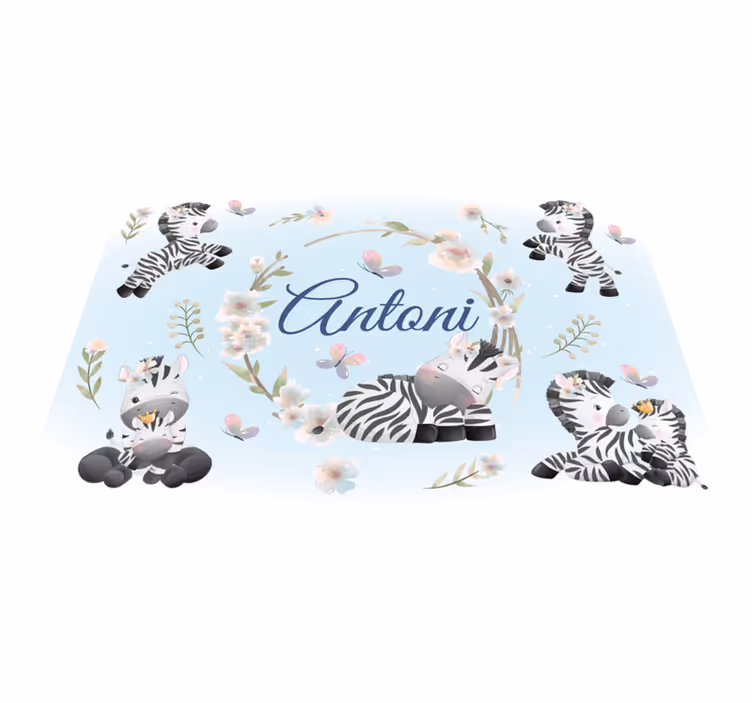 Animal vinyl rug with personalized baby zebras - TenStickers