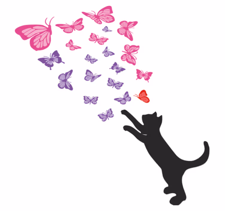 Animal vinyl rug playful cat butterflies - TenStickers