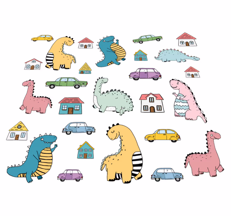 Colorful dinosaur figures animal vinyl rug - TenStickers