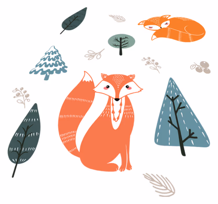 Whimsical fox designs animal vinyl rug - TenStickers