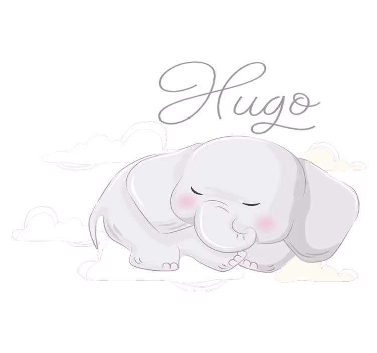 Animal vinyl rug sleeping elephant on clouds with name - TenStickers